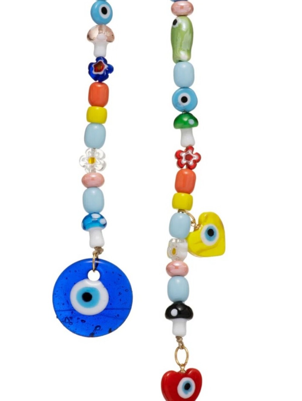 Colorful Glass Evil Eye Beaded Bag Charm with Heart Pendants